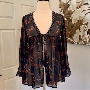 Xhilaration Navy Blue Floral Boho Cardigan